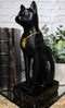 Egyptian Feline Goddess Sitting Cat Bastet With Golden Scarab Necklace Figurine