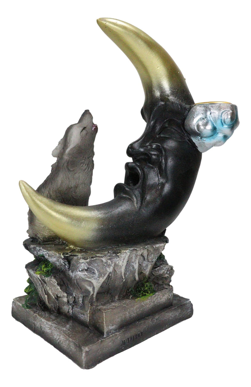 Howling Wolf Guardian of The Sacred Crescent Moon Backflow Cone Incense Burner