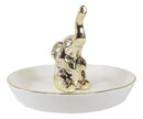 Ebros Gold Plated Elephant Ceramic Jewelry Holder Pachyderm Vanity Ring 5.25"D
