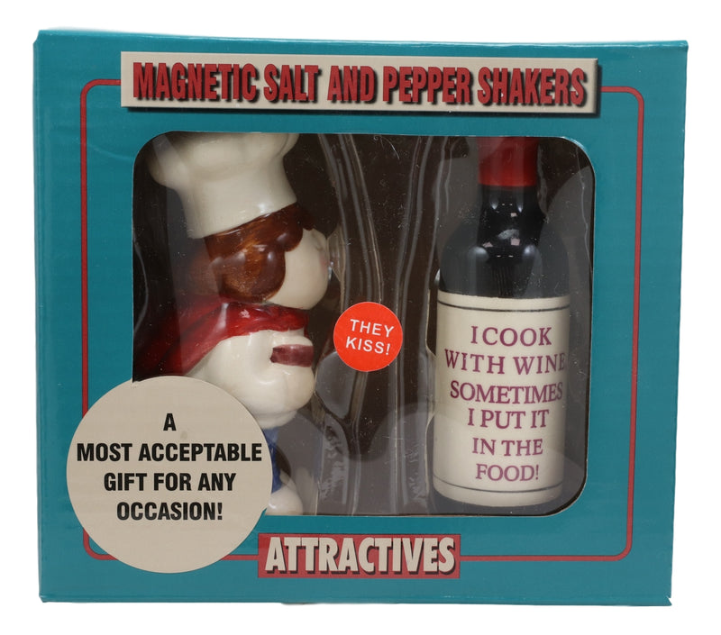 Italian Drunk Chef Kissing Wine Bottle Ceramic Salt Pepper Shakers Figurine Set