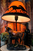 Ebros Horse Mare & Foal By Ranch Fence Desktop Table Lamp With Shade Decor 19"H