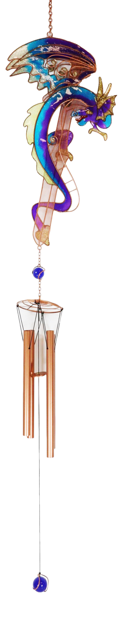 Ebros Purple & Blue Dragon Gem Copper Tube Wind Chime, 42"