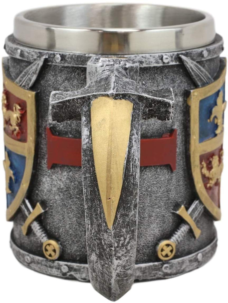 Ebros Lion And Fleur De Lis Coat Of Arms Crusader Knight Drinking Mug Cup Decor