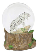 Ebros Forest Jungle Predator White Alaskan Siberian White Tiger Glitter Snow Globe