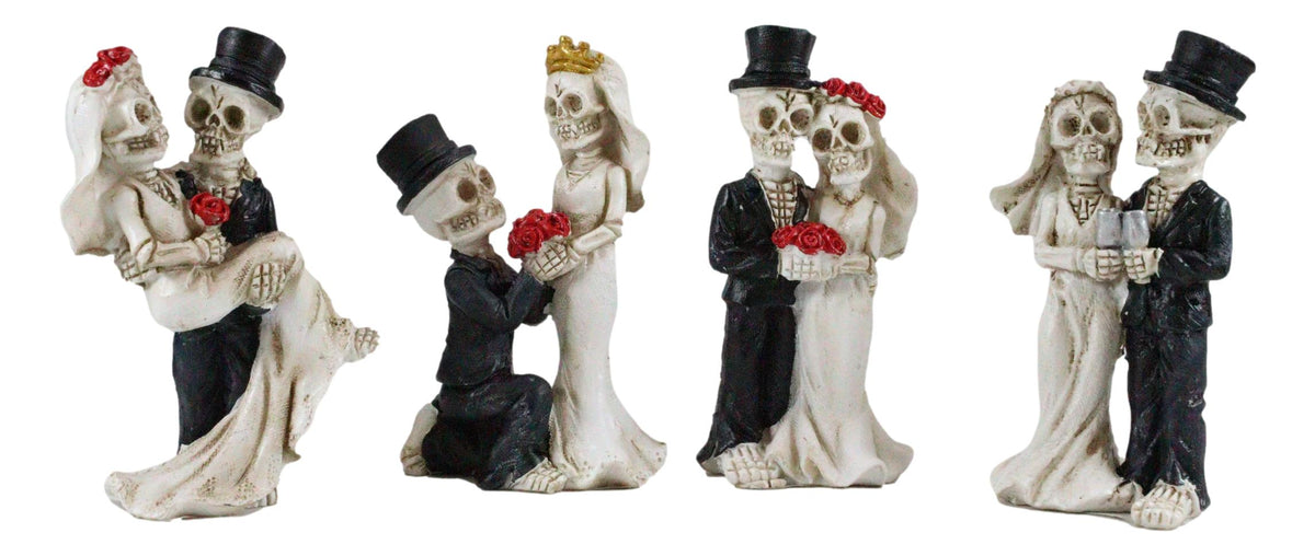 Ebros Love Never Dies Eternal Wedding Skeleton Couples in Tuxedo & Gown Mini Figurines