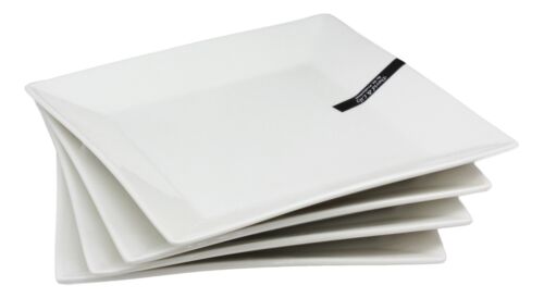 Ebros Pack Of 4 Kitchen And Dining Modern Contemporary Design Porcelain Square Appetizer Plates 8.25"Wide Restaurant Supply Grade Dishwasher And Microwave Safe Perfect For Salad Dessert Hors d'oeuvre