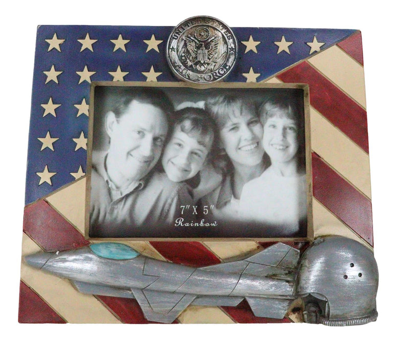American Flag US Air Force Fighter Jet And Pilot Helmet 5"X7" Picture Frame