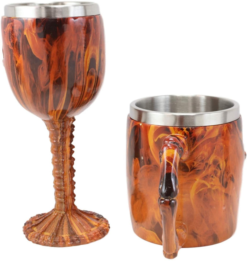 Ebros Inferno Fire Skull Face Wine Goblet And Mug Set Beverage Drinkware Barware