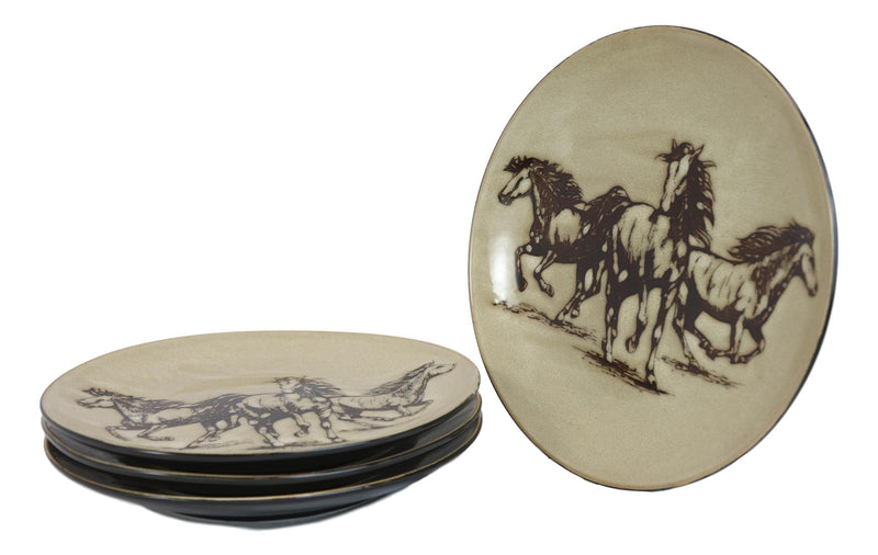 Ebros Western Rustic Running Horses Abstract Art Round Dinner Plate Set of 4