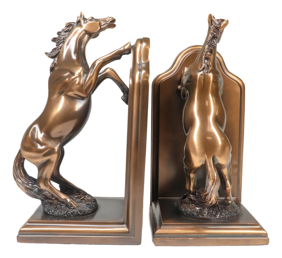 Two Fine Horses Standing On Hind Legs Bookends Bronze Electroplated Figurine - Ebros Gift