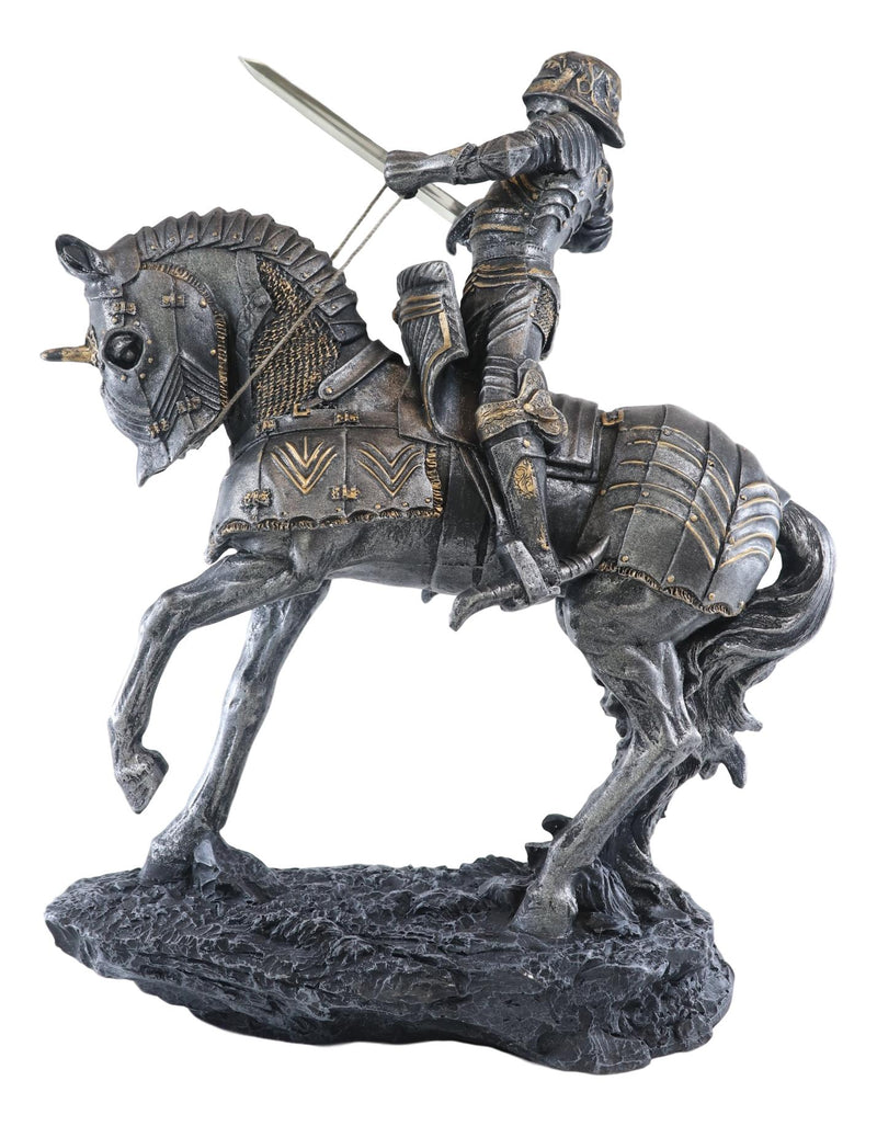 Large Charging Medieval Knight Swordsman On Horse Calvary Statue 15"H Figurine