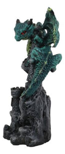 Green Earth Dragon Perching On Castle Tower Top Statue With Rhinestone Crystal