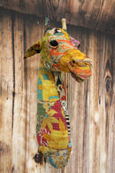 Safari Wild Giraffe Hand Crafted Paper Mache In Sari Fabric Wall Head Decor