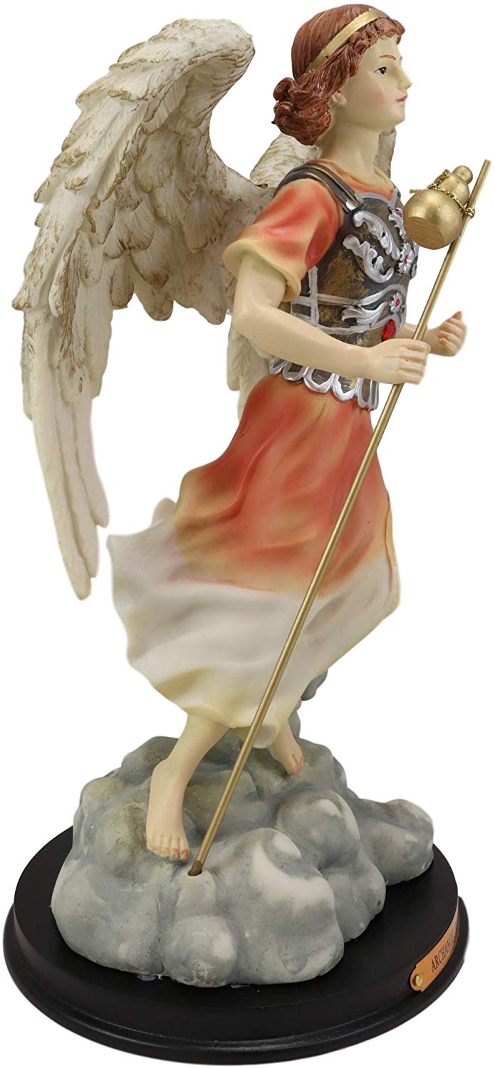 Ebros Byzantine Archangel Saint Raphael with Brass Name Plate Wooden Base 12"H
