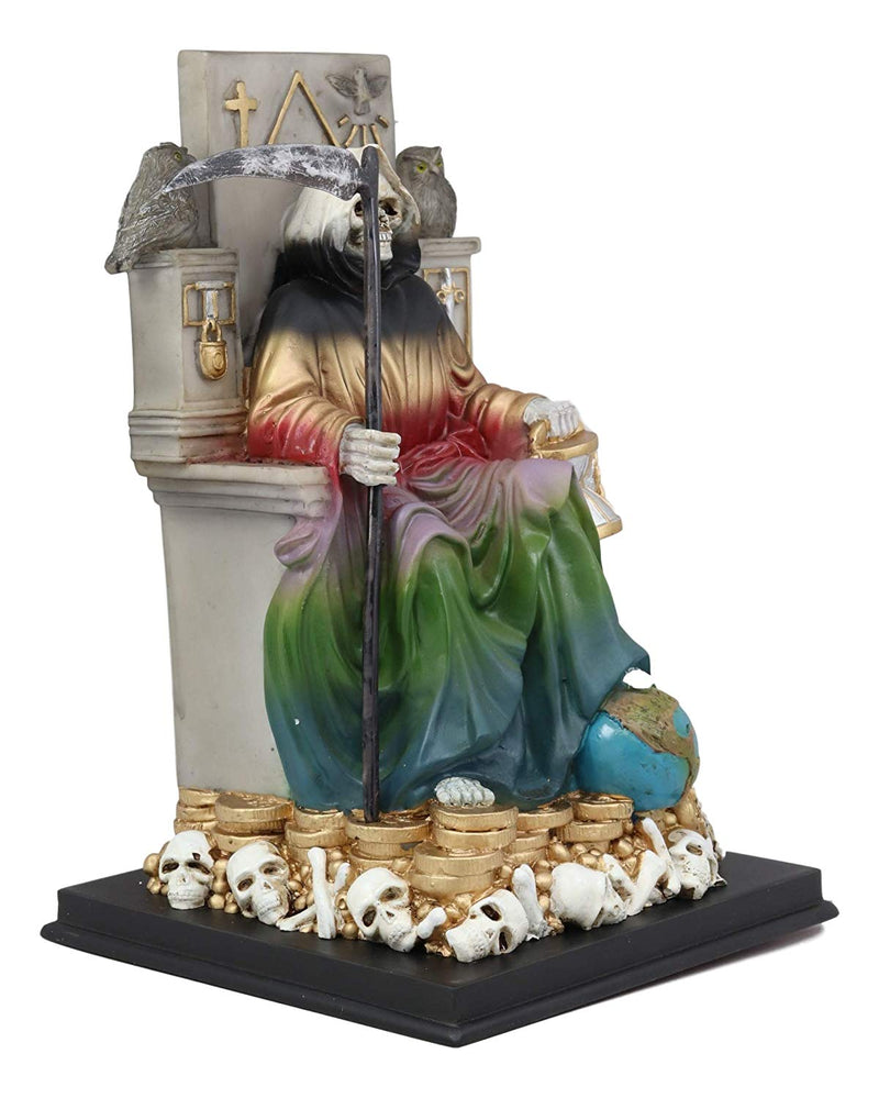 Ebros Rainbow Robe Holy Santa Muerte Seated On Throne with Scythe Statue 10.5"H