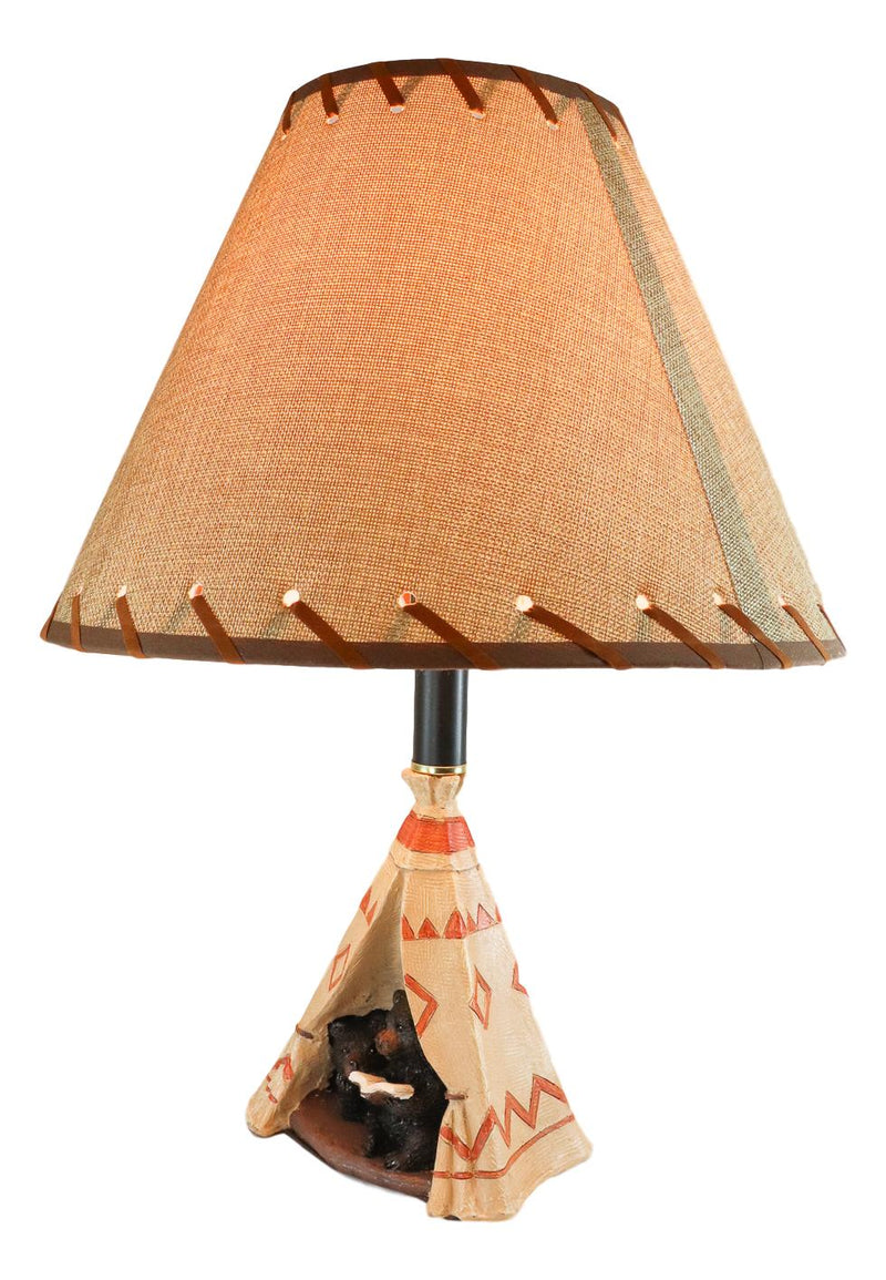 Campfire Story Time Bear Cubs Reading In Teepee Hut Rustic Table Lamp With Shade