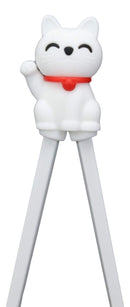 Ebros White Maneki Neko Reusable Training Chopsticks Set With Silicone Helper