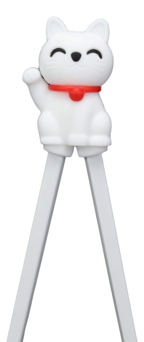 Ebros White Maneki Neko Reusable Training Chopsticks Set With Silicone Helper