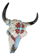 10.5"W Turquoise And Red Gems Mosaic Southwest Steer Cow Skull Wall Decor