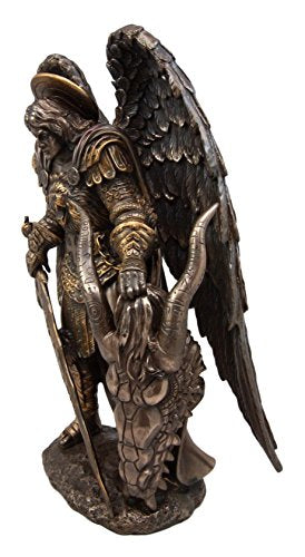 Ebros Saint Archangel Warrior Michael Holding Satan Dragon Head Figurine 10.75"H