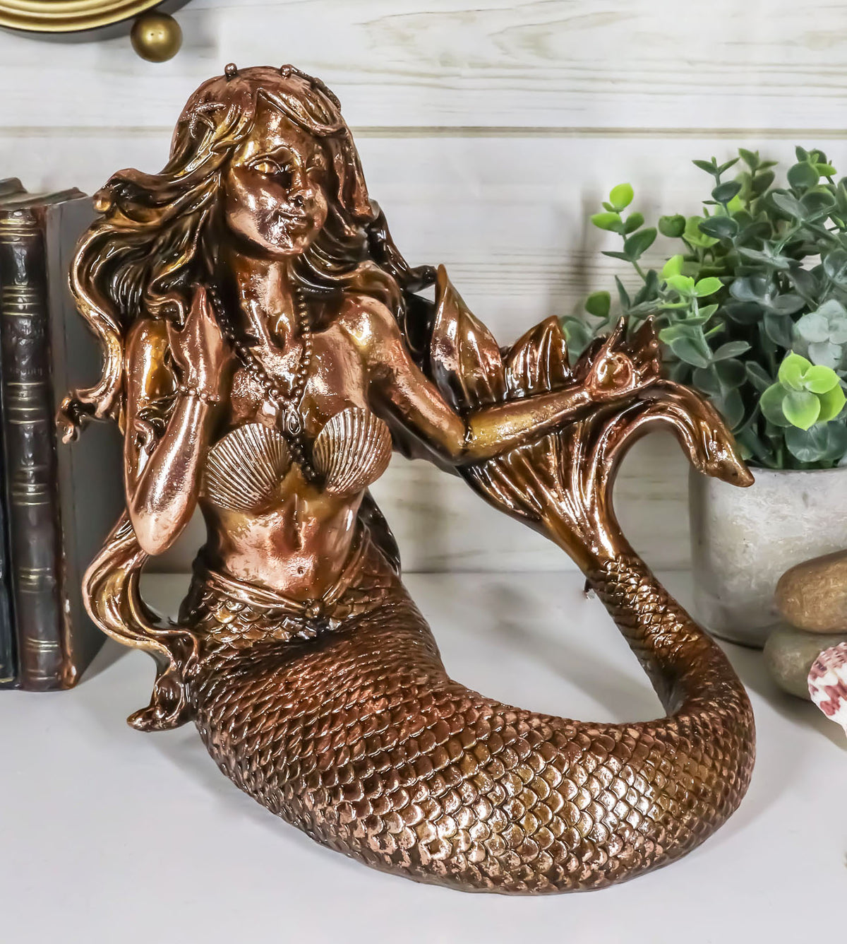 Ebros Nautical Coastal Beach Mermaid Wine Holder Figurine in Bronze Finish Resin - Ebros Gift