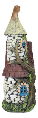 Fairy Garden LED Light Up Cottage Stone House With 2 Roofs Blue Door Figurine