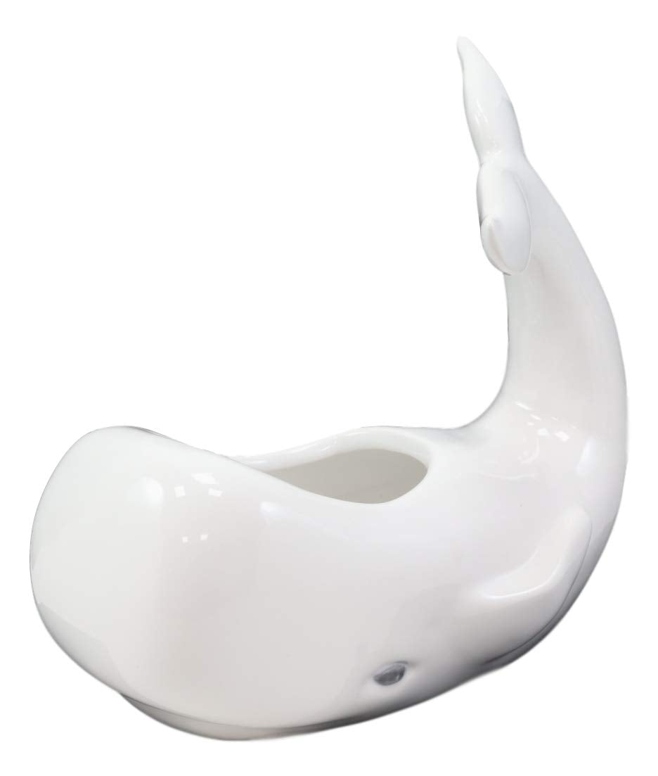 Ebros Ceramic White Nautical Coastal Marine Cachalot Sperm Whale Planter Pot Sculpture for Succulents Or Herbs Or As Sea Life Decorative Organizer Holder Decor Statue (Small 8" Long)