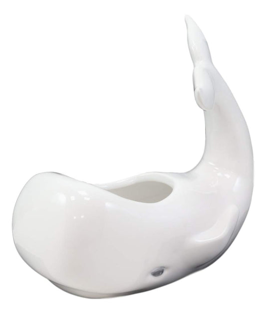 Ebros Ceramic White Nautical Coastal Marine Cachalot Sperm Whale Planter Pot Sculpture for Succulents Or Herbs Or As Sea Life Decorative Organizer Holder Decor Statue (Small 8" Long)