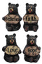 Ebros Set of 4 Inspirational Bears Statues Whimsical Cute Black Bear Holding Love Believe Faith and Hope Sign Plaque Small Figurines Western Decor Rustic Nature Lovers