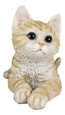 Resting Feline Orange Tabby Cat Kitten Figurine With Realistic Glass Eyes Decor