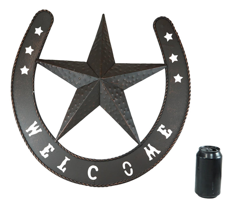 19"H Rustic Western Lucky Horseshoe and Lone Star Welcome Sign Wall Sign Plaque