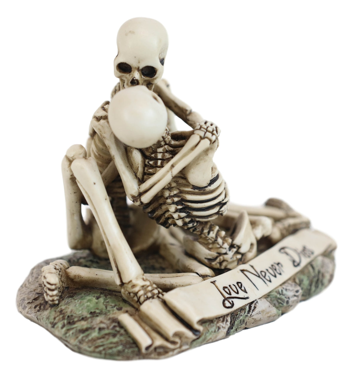 Love Never Dies Day Of The Dead Skeleton Couple Kissing By The Graveyard Statue - Ebros Gift