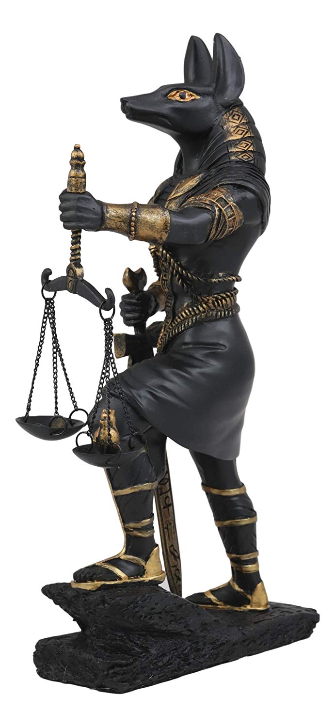 Ebros God Anubis with Scales of Justice Statue Figurine 10" Tall (Black & Gold)