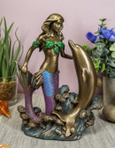 Art Nouveau Ocean Siren Mermaid With Bottlenose Dolphin Statue Nautical Decor