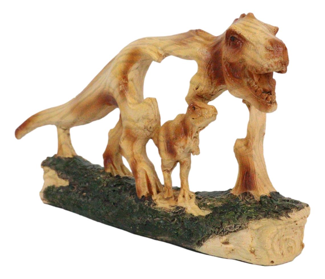 Jurassic Dinosaur Tyrannosaurus Rex Mother and Baby Faux Wood Cutout Figurine
