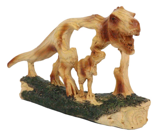 Jurassic Dinosaur Tyrannosaurus Rex Mother and Baby Faux Wood Cutout Figurine