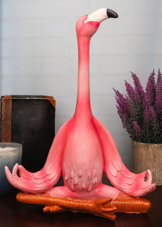Ebros Zen Yoga Pink Flamingo Statue in Lotus Meditation Pose Tropical Wading Bird Decor Figurine 12.25" Tall - Ebros Gift