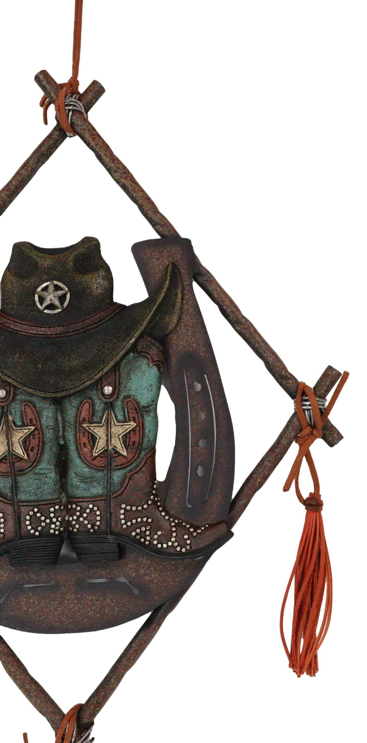 14" Rustic Southwestern Dreamcatcher Lucky Horseshoe Cowboy Hat Boots Wall Decor