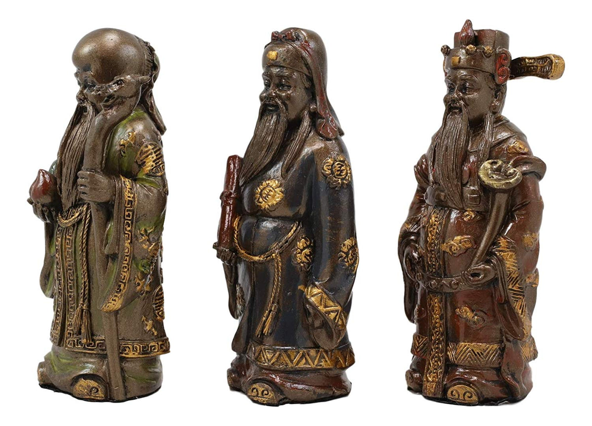 Ebros Feng Shui Fu Lu Shou Gods San Xing Three Celestial Stars Figurine Set of 3 - Ebros Gift