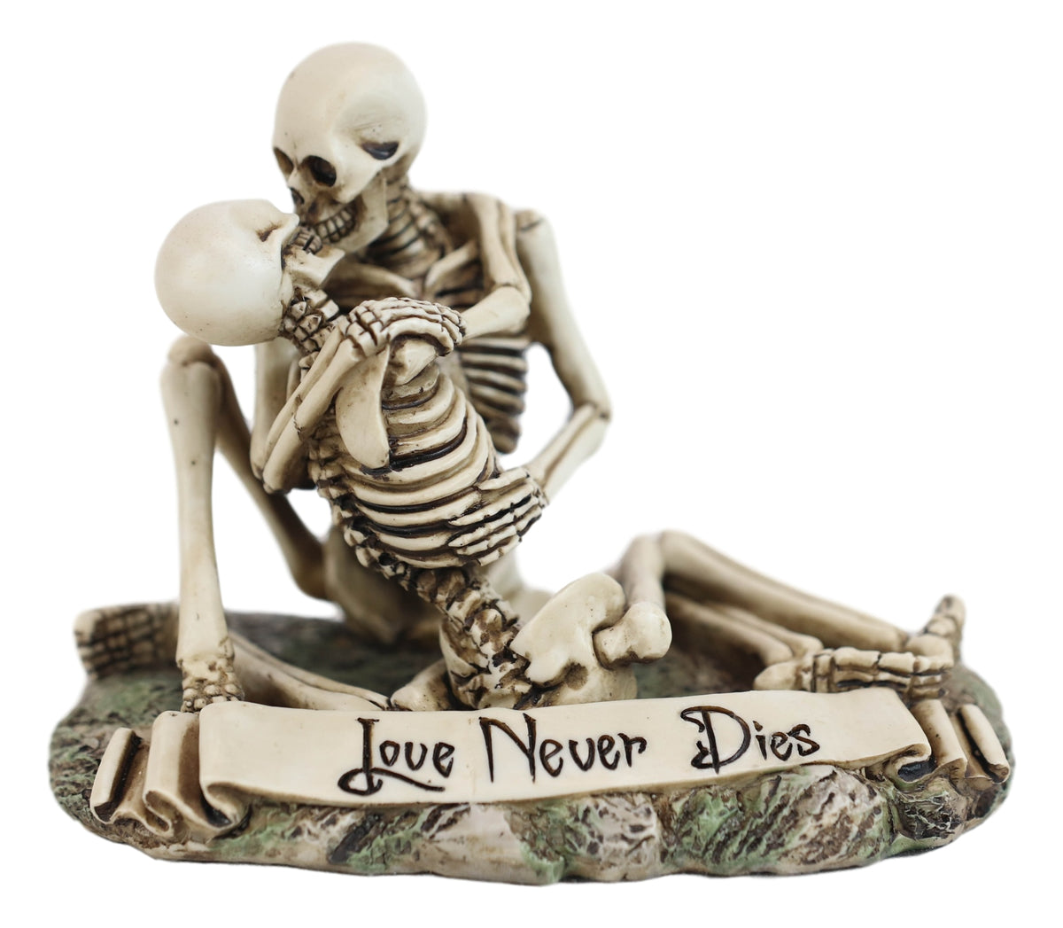 Love Never Dies Day Of The Dead Skeleton Couple Kissing By The Graveyard Statue - Ebros Gift