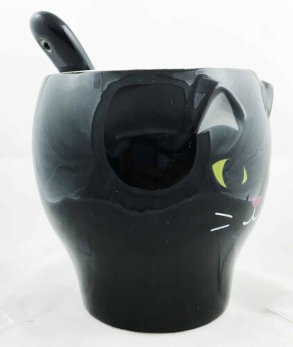 Feline Black Kitty Cat Ceramic Mug Coffee Cup With Spoon Home & Kitchen 12oz