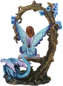 Ebros Amy Brown Fairy On Tree Swing Plank Bench by Pet Dragon Statue 10.75" Tall