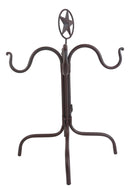 Rustic Western Lone Star Mug Tree Metal Holder Organizer Rack Stand With 4 Hooks