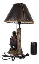 Rustic Forest Hunting Dog And Black Bear With Rifle and Binoculars Table Lamp