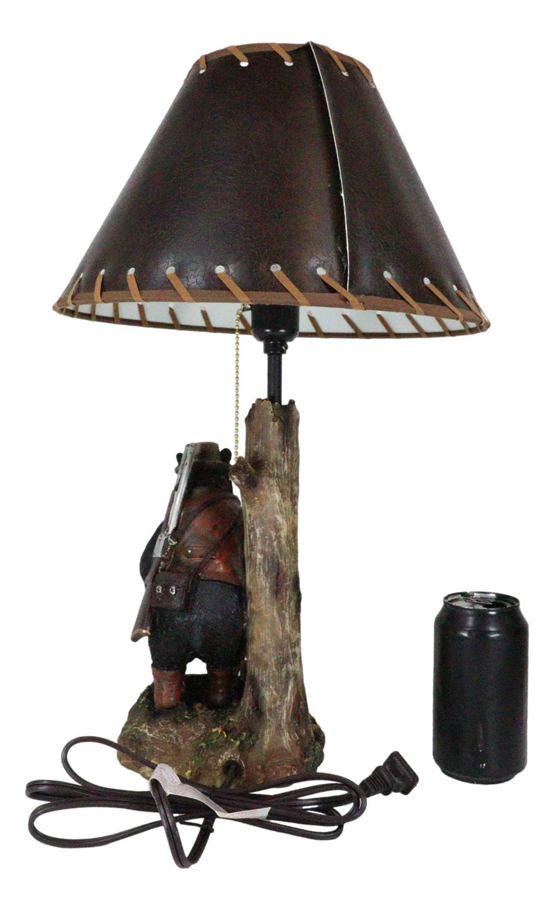 Rustic Forest Hunting Dog And Black Bear With Rifle and Binoculars Table Lamp