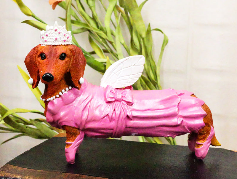 Ebros Doxie Collection Pink Fairy Godmother Winged Tiara Dachshund Dog Figurine 6"L
