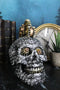 Geared Mohawk Steampunk Cyborg Robot Biker Skull With Motorcycle Chains Figurine