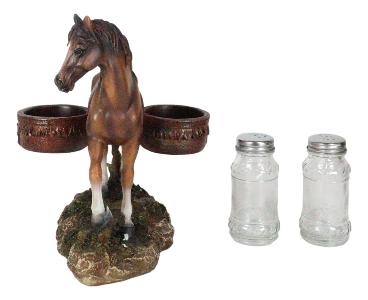 Rustic Western Brown Chestnut Horse With Saddlebags Salt Pepper Shakers Figurine