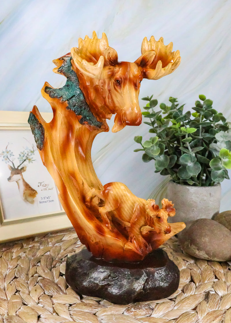 Ebros Rustic Faux Wood Wildlife North American Moose With Calf Figurine