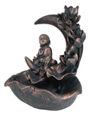 Buddha Monk On Lotus Crescent Moon Smoke Waterfall Backflow Cone Incense Burner